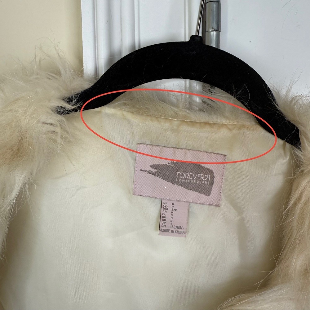Vintage Forever 21 Faux Fur Vest Women's Small Cream Beige Open Front Lined Y2K - Picture 6 of 8
